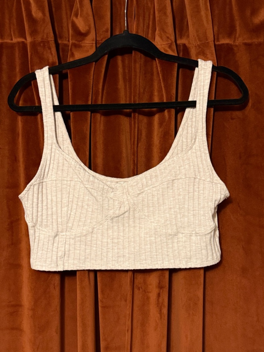 H&M Ribbed Scoop-Neck Crop Tank Top - Cream